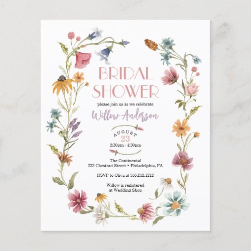 Budget Wildflower Boho Bridal Shower Invitation Flyer