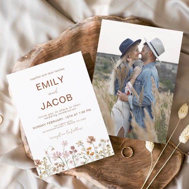 Budget Wildflower Boho Photo Terracotta Wedding Flyer (Creator Uploaded)