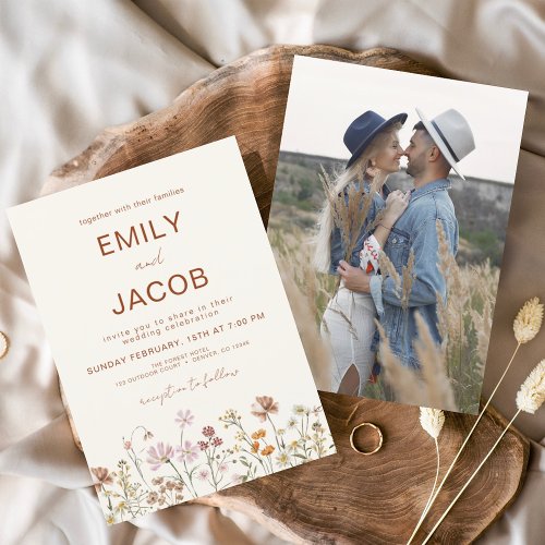 Budget Wildflower Boho Photo Terracotta Wedding Flyer