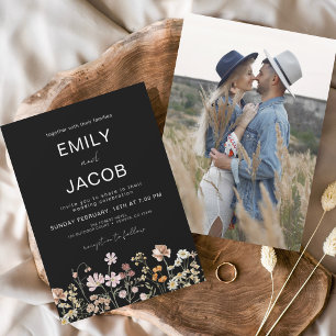Budget Wildflower Boho Photo Wedding Invitation Flyer