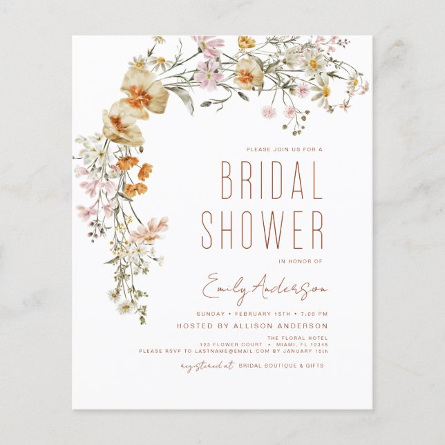 Budget Wildflower Bridal Shower Boho Flyer (Front)