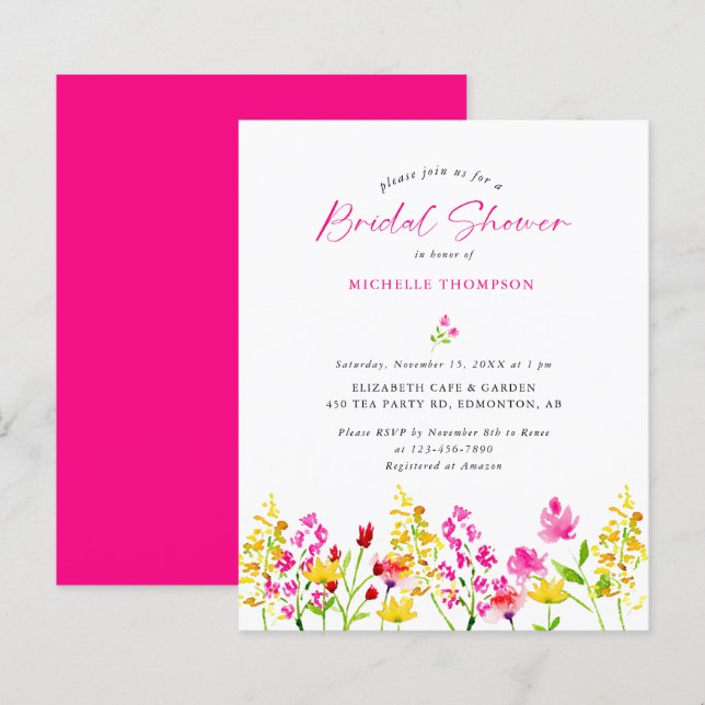 Budget Wildflower Bridal Shower Elegant Floral  (Front/Back)