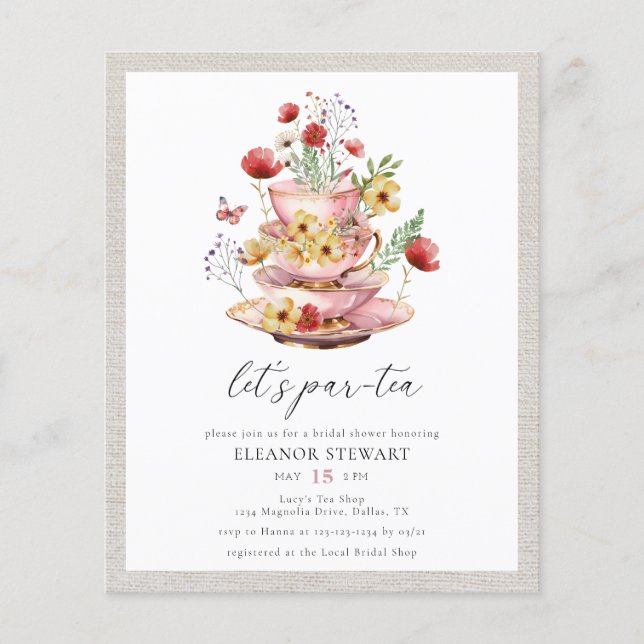 Budget Wildflower Bridal Tea Shower Invitation Flyer (Front)