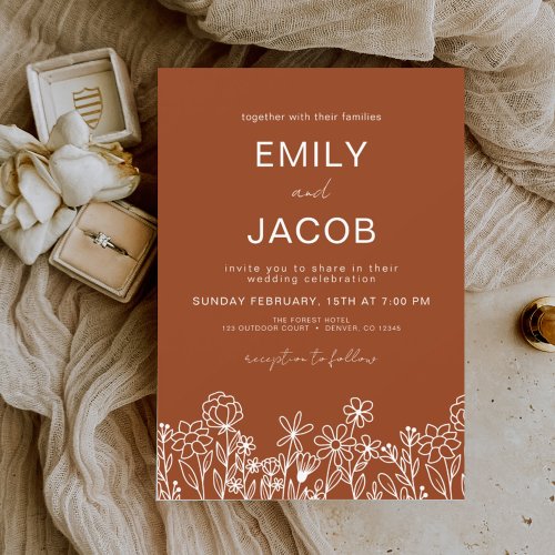 Budget Wildflower Burnt Orange Botanical Wedding Flyer