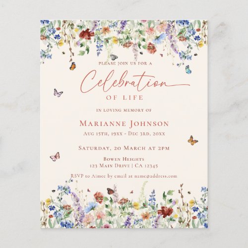 Budget Wildflower Celebration of Life Memorial Flyer