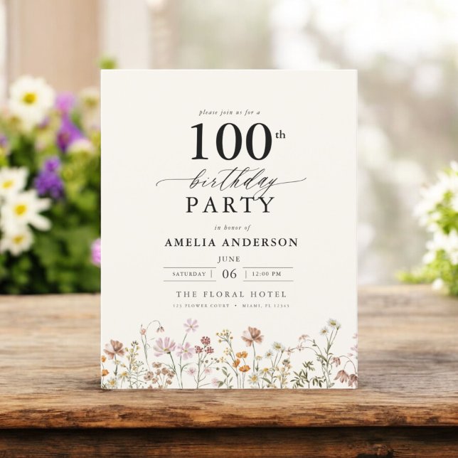 Budget Wildflower Floral 100th Birthday Invitation (Creator Uploaded)