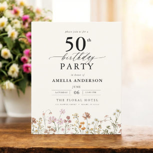 Budget Wildflower Floral 50th Birthday Invitation Flyer