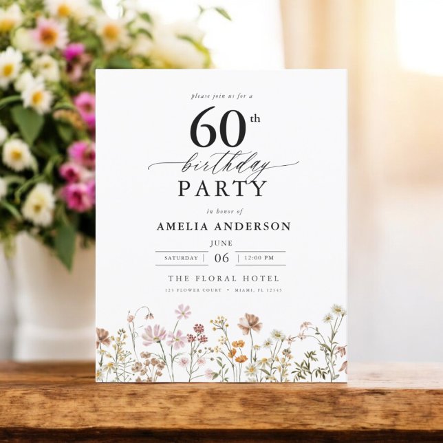 Budget Wildflower Floral 60th Birthday Invitation (Creator Uploaded)