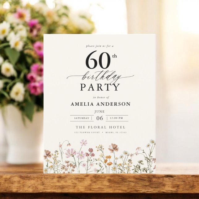 Budget Wildflower Floral 60th Birthday Invitation Flyer (Creator Uploaded)