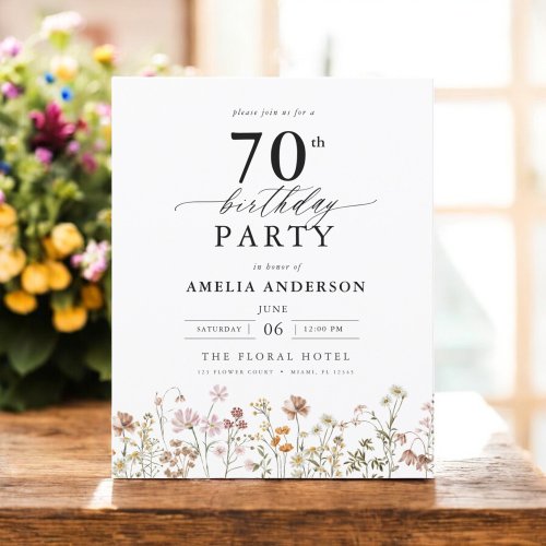 Budget Wildflower Floral 70th Birthday Invitation