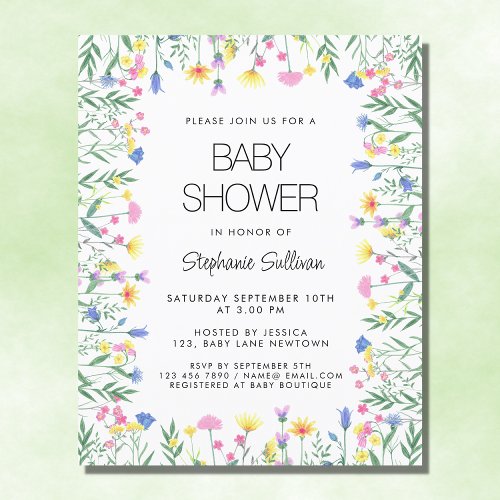 Budget Wildflower Floral Baby Shower Invitation