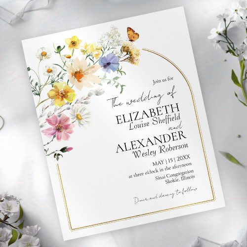 Budget Wildflower Gold  Boho Wedding Invitation