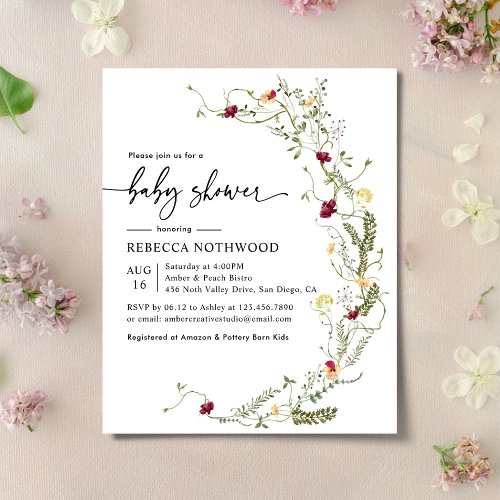 Budget Wildflower Greenery Baby Shower Invitation