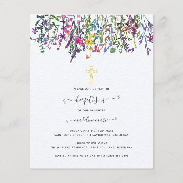 BUDGET Wildflower Meadow Baptism Invitation (Front)