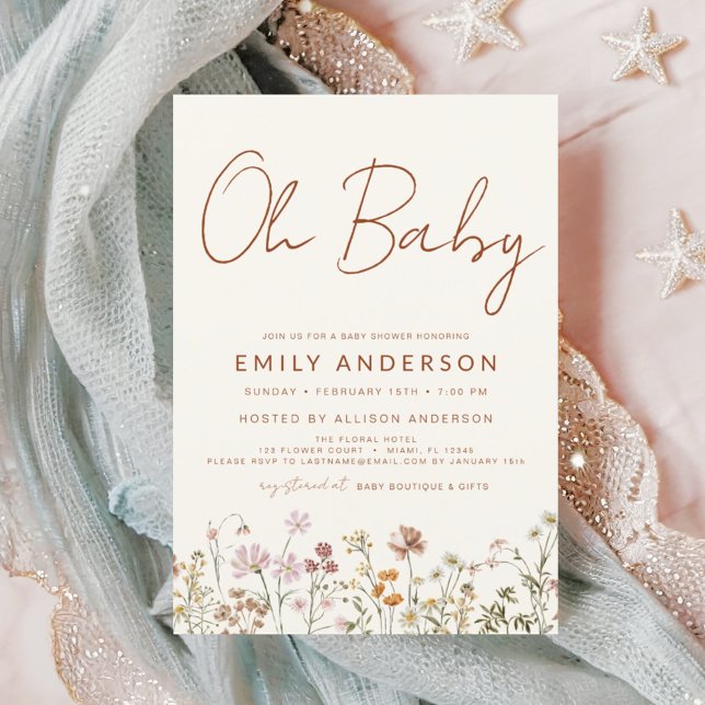 Budget Wildflower Oh Baby Shower Floral Invitation (Creator Uploaded)