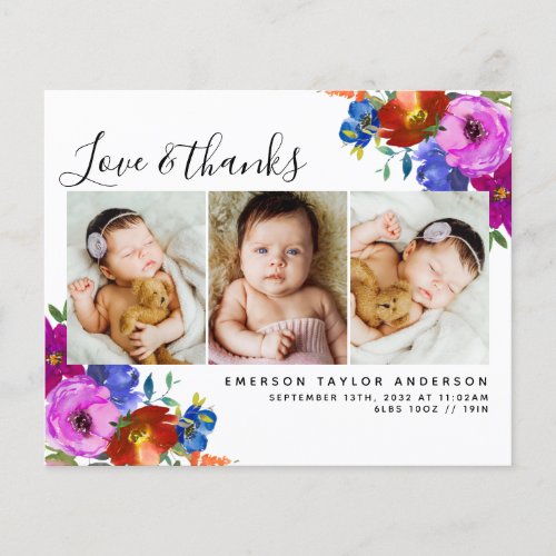 Budget Wildflower Photo Baby Thank You Card