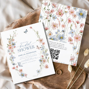Budget Wildflower QR Code Bridal Shower Invitation Flyer