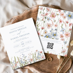 Budget Wildflower QR Code Wedding Invitation Flyer