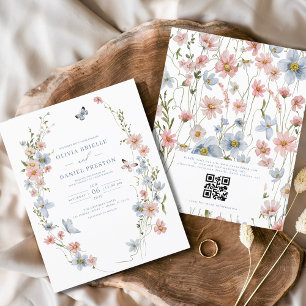 Budget Wildflower QR Code Wedding Invitation Flyer