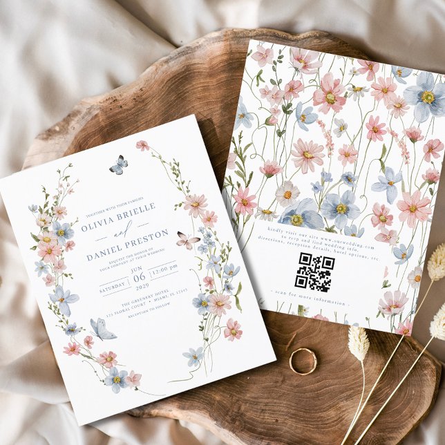 Budget Wildflower QR Code Wedding Invitation Flyer (Creator Uploaded)