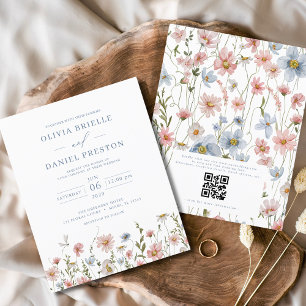 Budget Wildflower QR Code Wedding Invitation Flyer