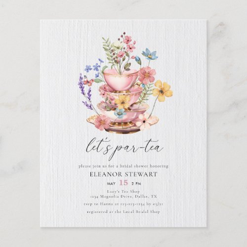 Budget Wildflower Tea Party Bridal Shower Invite Flyer