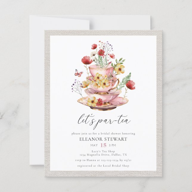 Budget Wildflower Tea Party Bridal Shower Invites (Front)