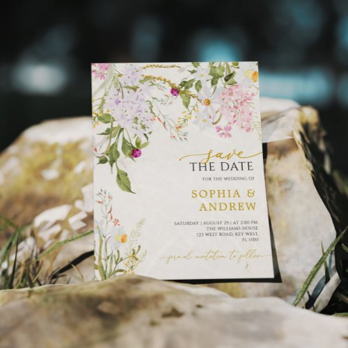 Budget Wildflower Wedding Save the Date Invitation
