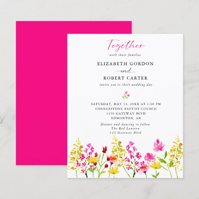 Budget Wildflower Wedding Watercolor Elegant (Front/Back)