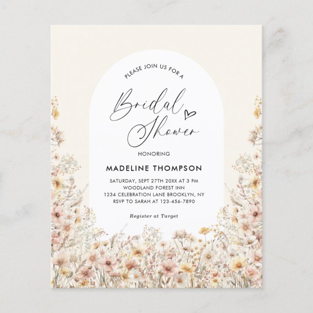 BUDGET Wildflowers Arch Heart Script Bridal Shower (Front)