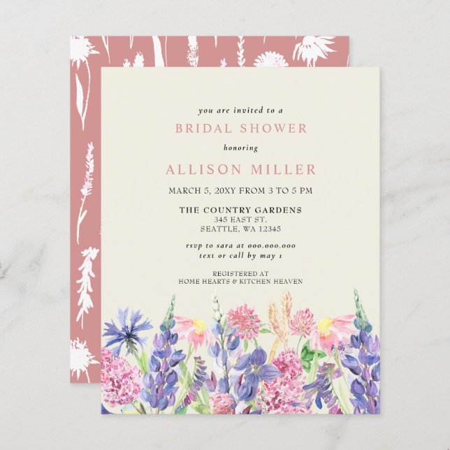 Budget Wildflowers Bridal Shower Invitations (Front/Back)