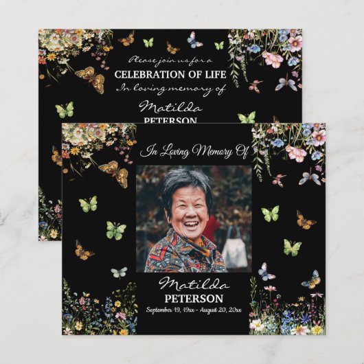 Budget Wildflowers Butterflies Funeral Invitation (Front/Back)