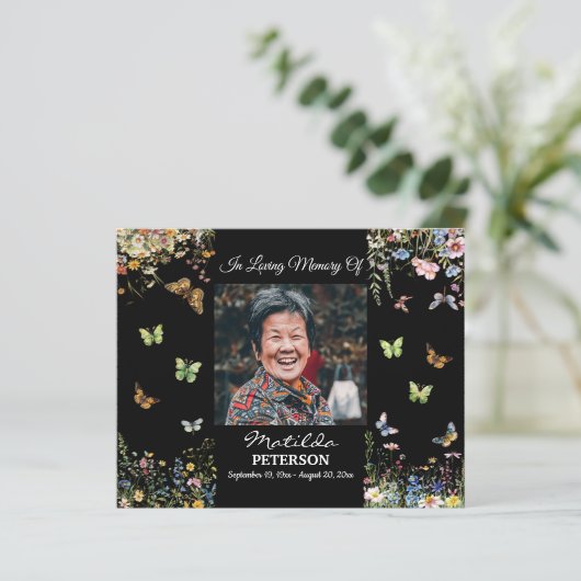 Budget Wildflowers Butterflies Funeral Invitation (Standing Front)