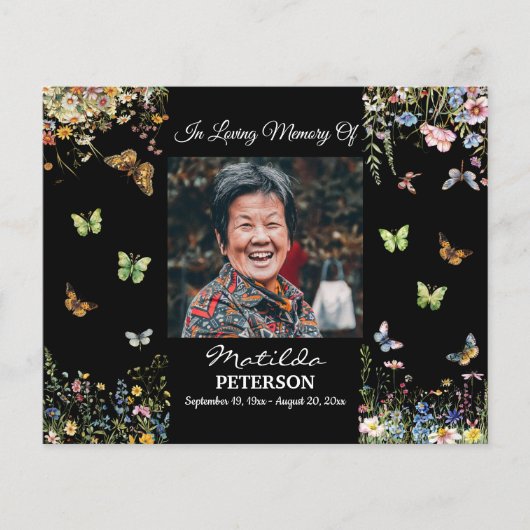 Budget Wildflowers Butterflies Funeral Invitation (Front)