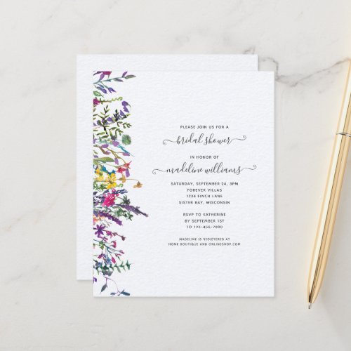 BUDGET Wildflowers Floral Bridal Shower Invitation