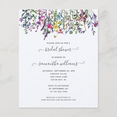 BUDGET Wildflowers Floral Bridal Shower Invitation