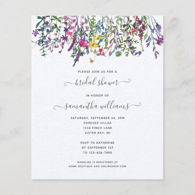 Budget Wildflowers Floral Bridal Shower Invitation Zazzle