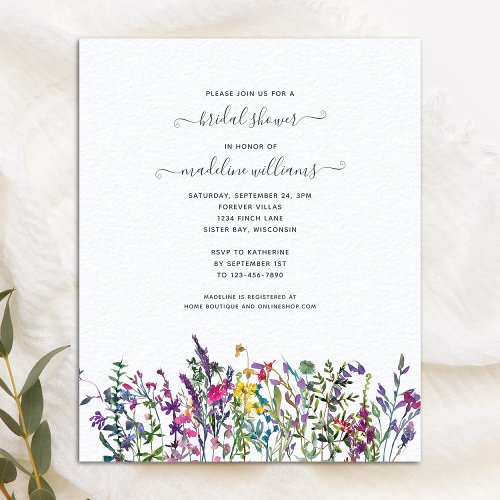 BUDGET Wildflowers Floral Bridal Shower Invitation