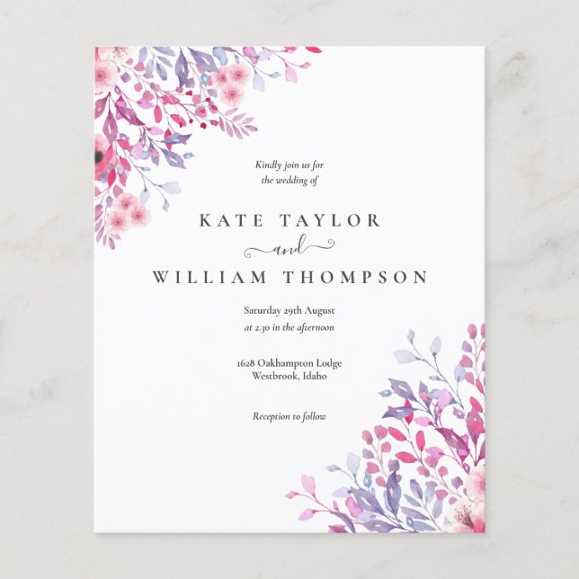 Budget Wildflowers Floral Wedding Invitation (Front)