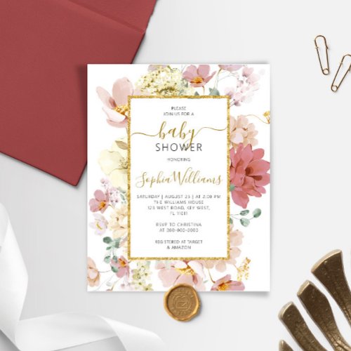 Budget Wildflowers Gentle Baby Shower Invitation