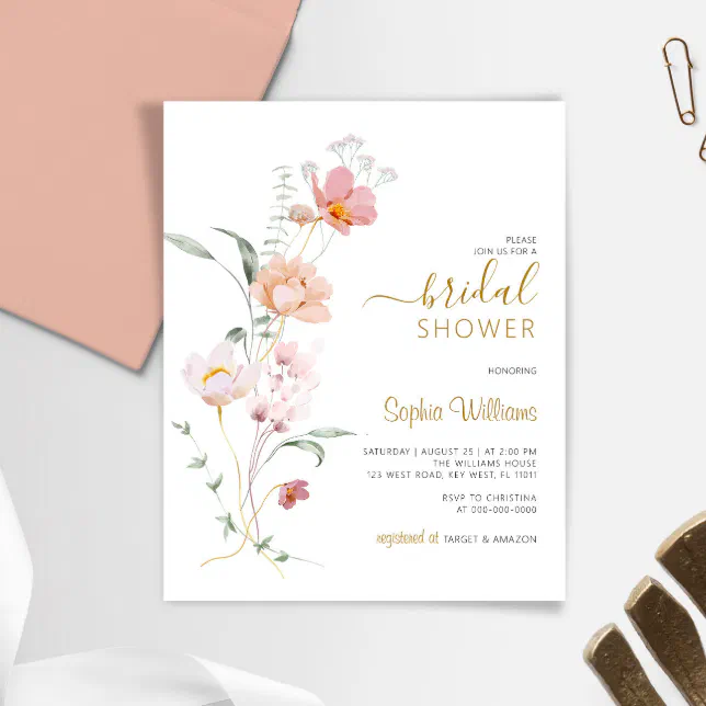 Budget Wildflowers Gentle Bridal Shower Invitation Zazzle