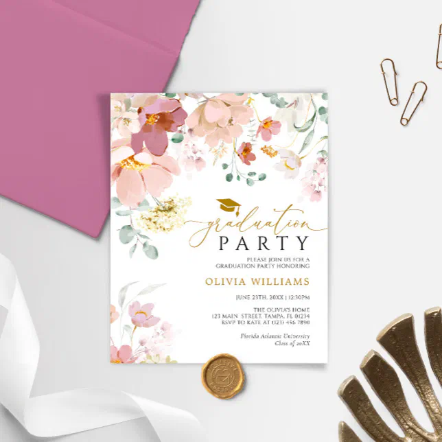 Budget Wildflowers Graduation Party Invitation | Zazzle
