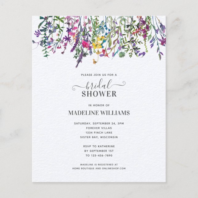 BUDGET Wildflowers Meadow Bridal Shower Invitation (Front)