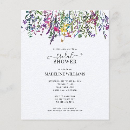 BUDGET Wildflowers Meadow Bridal Shower Invitation