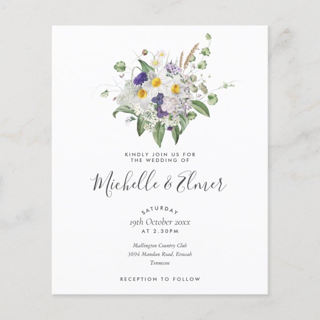 Budget Wildflowers Posy Wedding Invitation