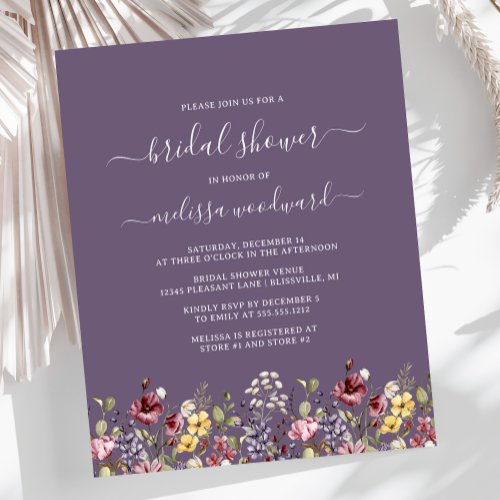 Budget Wildflowers Purple Bridal Shower Invitation