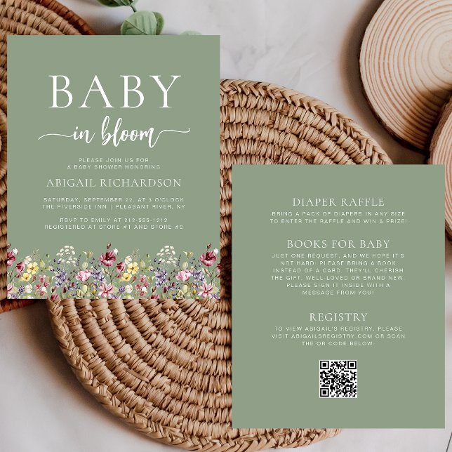 Budget Wildflowers Sage Green QR Code Baby Shower (Creator Uploaded)