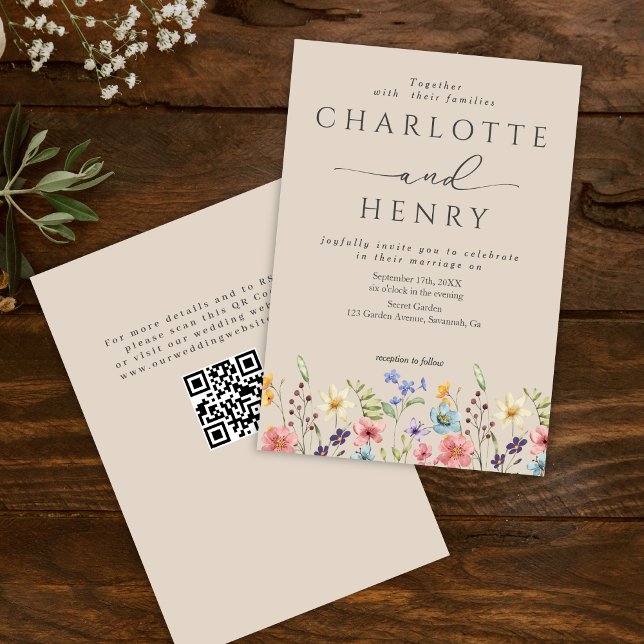 Budget Wildflowers Simple QR Code Garden Wedding Invitation (Creator Uploaded)