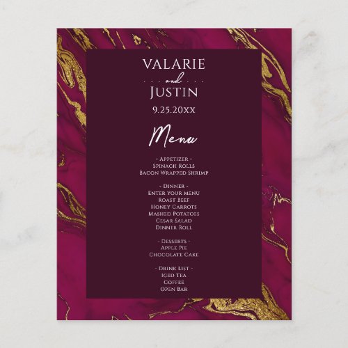 Budget Wine and Gold Wedding Menu Flyer