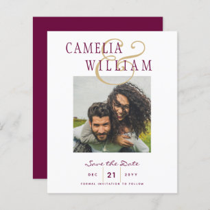 BUDGET Wine Berry Gold Wedding PHOTO Save the Date